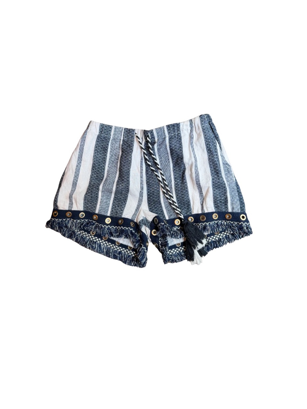 Rewash Navy and White Striped Fringe Shorts